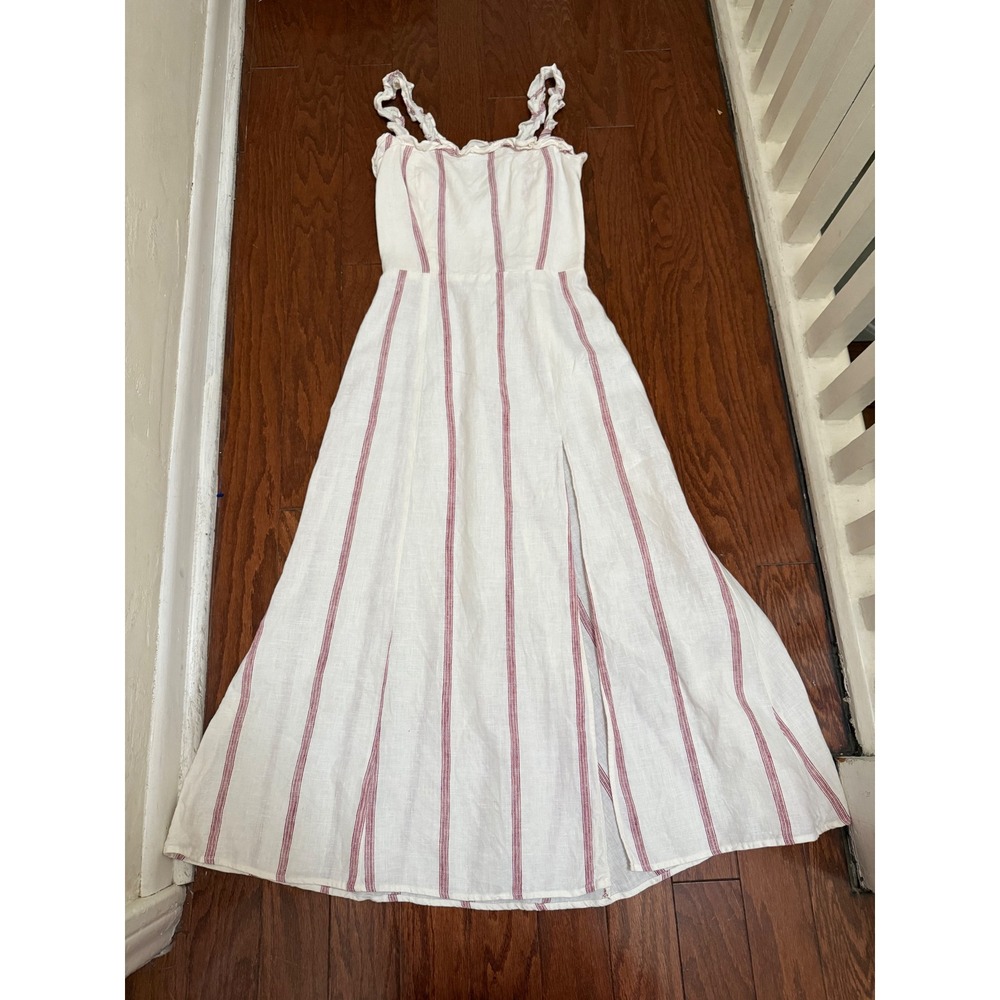 Reformation White Midi Dress with Pink Stripes